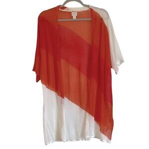 Chico’s Short Sleeve Open Front Longline Cardigan Kimono Size 2/L Beach Resort